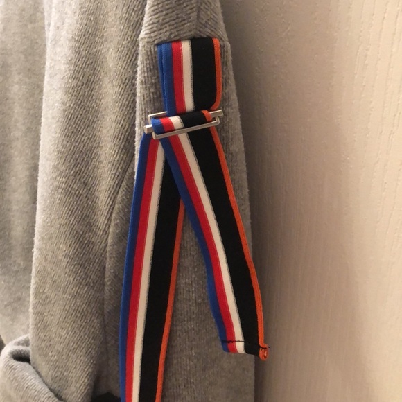 ZARA | Grey Cotton-Blend Crewneck Sweater with Striped Belts attached to Sleeves - Picture 8 of 8